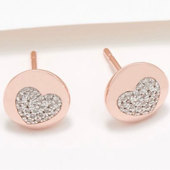 Affinity Rose Gold Over Sterling Diamond Heart Earrings